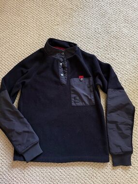 Topo Designs Black Fleece Pullover with Nylon Sleeves and Chest Pocket